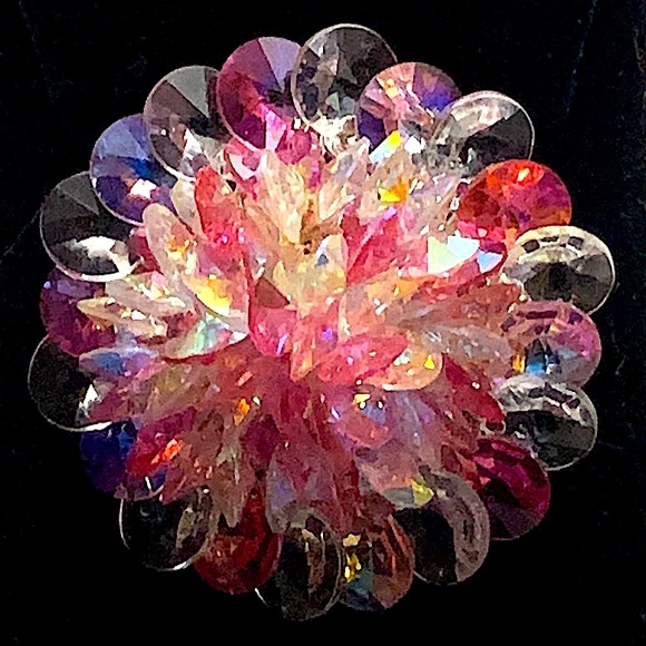 VENDOME BROACH & EARRINGS PINK & CLEAR AURORA BOREALIS CRYSTALS SILVER VINTAGE - Picture 2 of 14